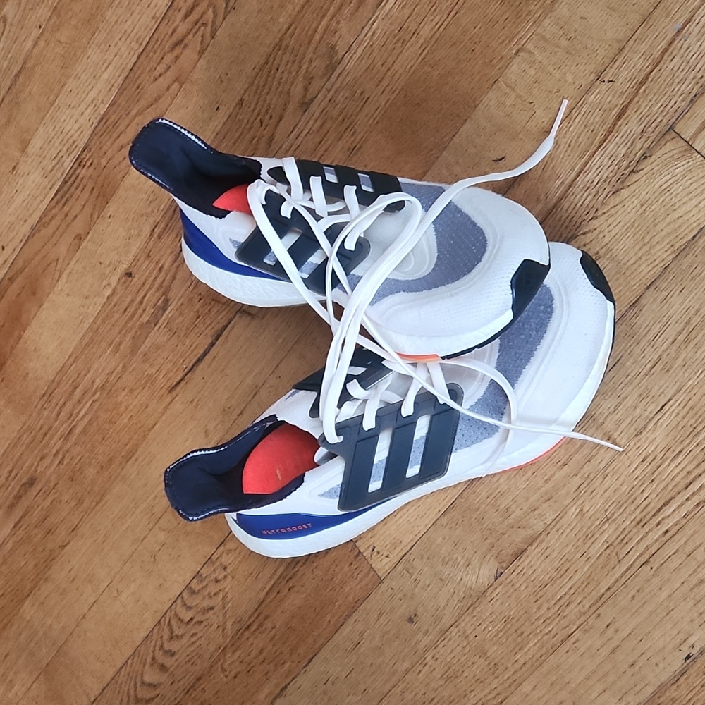 adidas White and Blue Athletic Shoes